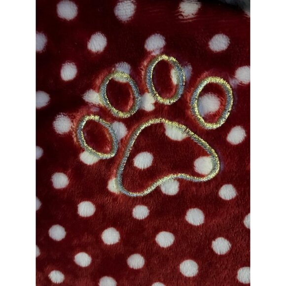 Dog Paw Christmas Stocking Red Polka Dot Plush Gray Top 18” Pet Used - Picture 10 of 10